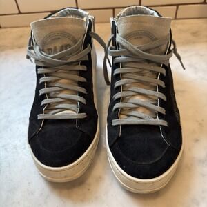 P448 Skate Boster High Top Sneakers Size 38 US 8-8.5 Black Leather Lace Up